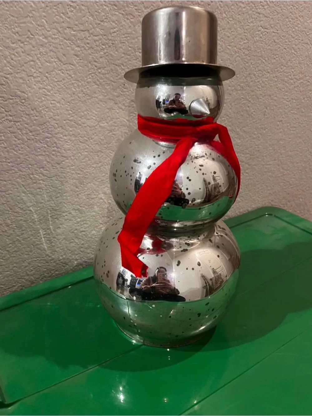 Silver Metal Snowman Table Decor with Red Scarf - Home Holiday Decor